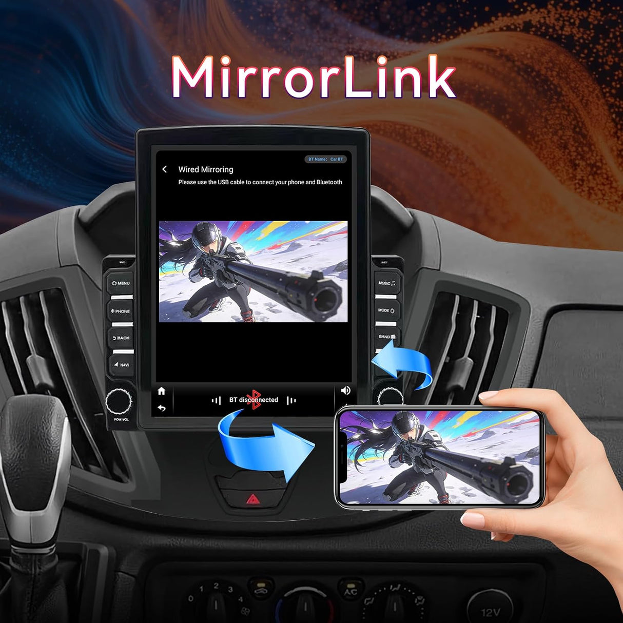 Car Stereo Radio Upgrade Compatible with Ford Transit 150 250 350 2015-2018, Touch Screen with Wireless CarPlay & Android Auto, GPS Navigation, FM, SWC, Backup Camera, Mic