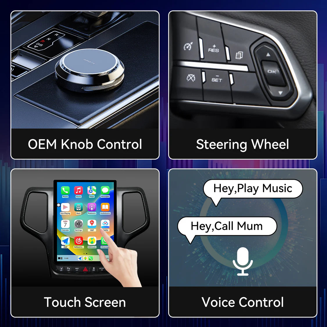 Car Radio for Grand Cherokee 2014-2021 8Core Head Unit 4GB+64GB with CarPlay/Android Auto Touch Screen with 1080P Backup Camera Stereo Upgrade with FM/AM, GPS, Bluetooth WiFi