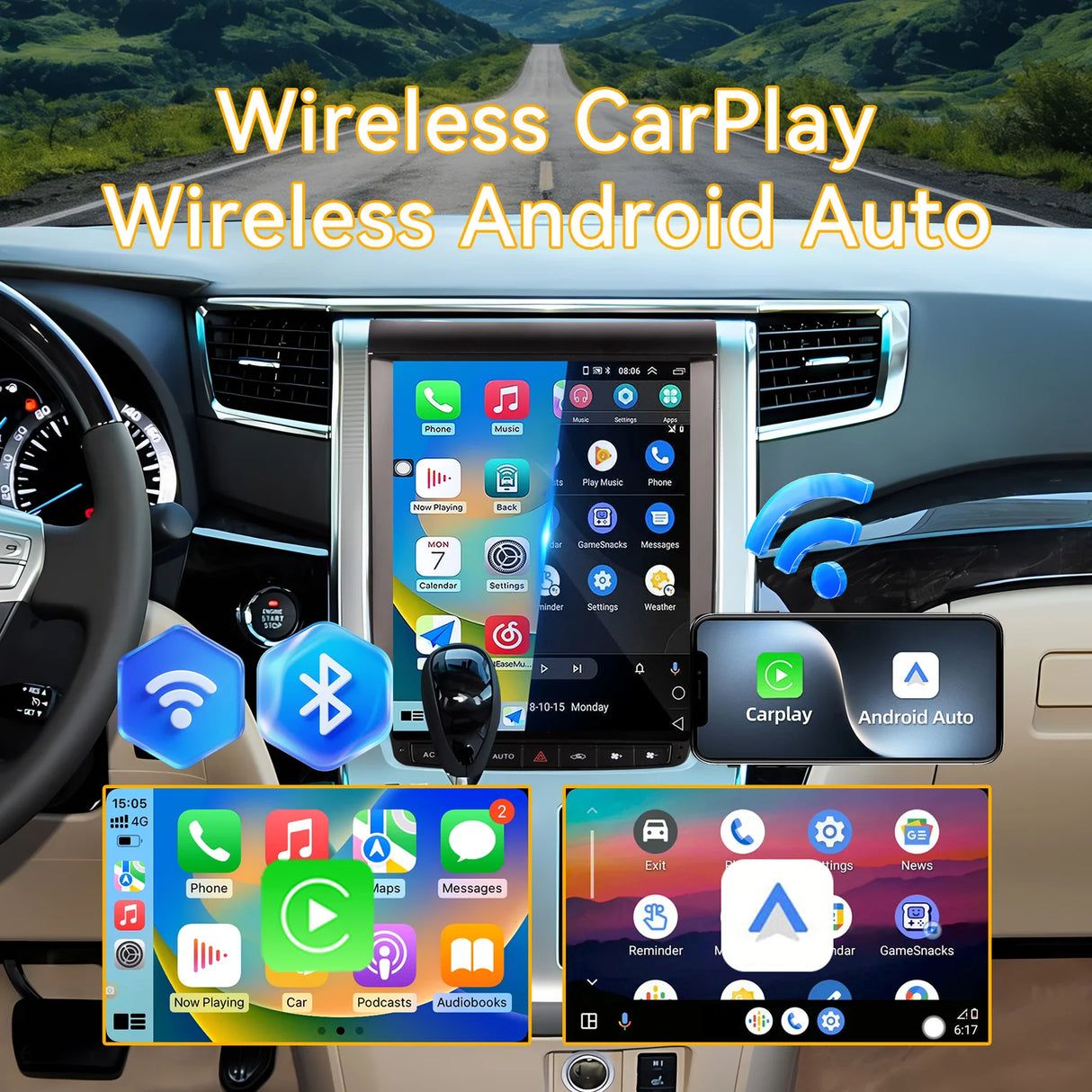 12.1" Android Car Stereo for Toyota Alphard ANH20 2008-2012, 8-Core 4GB+64GB Touchscreen Radio Receiver with Wireless CarPlay Android Auto, GPS Navigation, Bluetooth, DSP