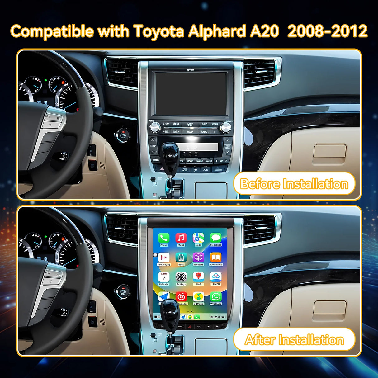 12.1" Android Car Stereo for Toyota Alphard ANH20 2008-2012, 8-Core 4GB+64GB Touchscreen Radio Receiver with Wireless CarPlay Android Auto, GPS Navigation, Bluetooth, DSP