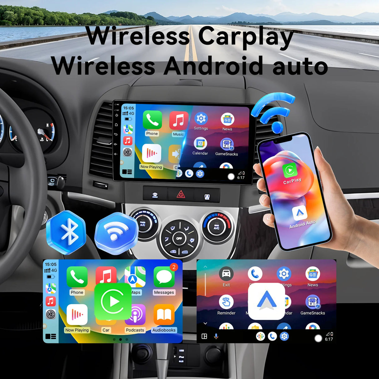 2+64G 9 inch Car Radio for Hyundai Santa Fe 2006-2012 | IPS Touch Screen Wireless Carplay Android Auto Bluetooth5.0 GPS Navigation FM RDS 5GHz WiFi Backup Camera