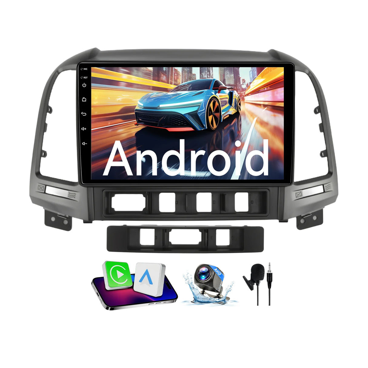 2+64G 9 inch Car Radio for Hyundai Santa Fe 2006-2012 | IPS Touch Screen Wireless Carplay Android Auto Bluetooth5.0 GPS Navigation FM RDS 5GHz WiFi Backup Camera