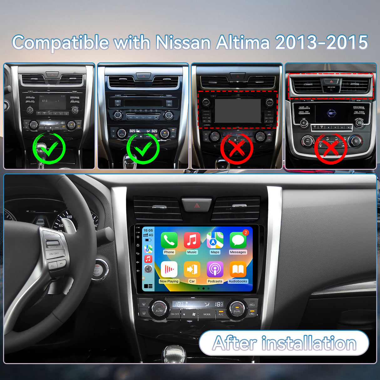 10.1 inches Android 13 Car Stereo for Nissan Altima 2013-2015 IPS Touchscreen Screen Car Radio with Carplay & Android Auto Support Backup Camera GPS FM