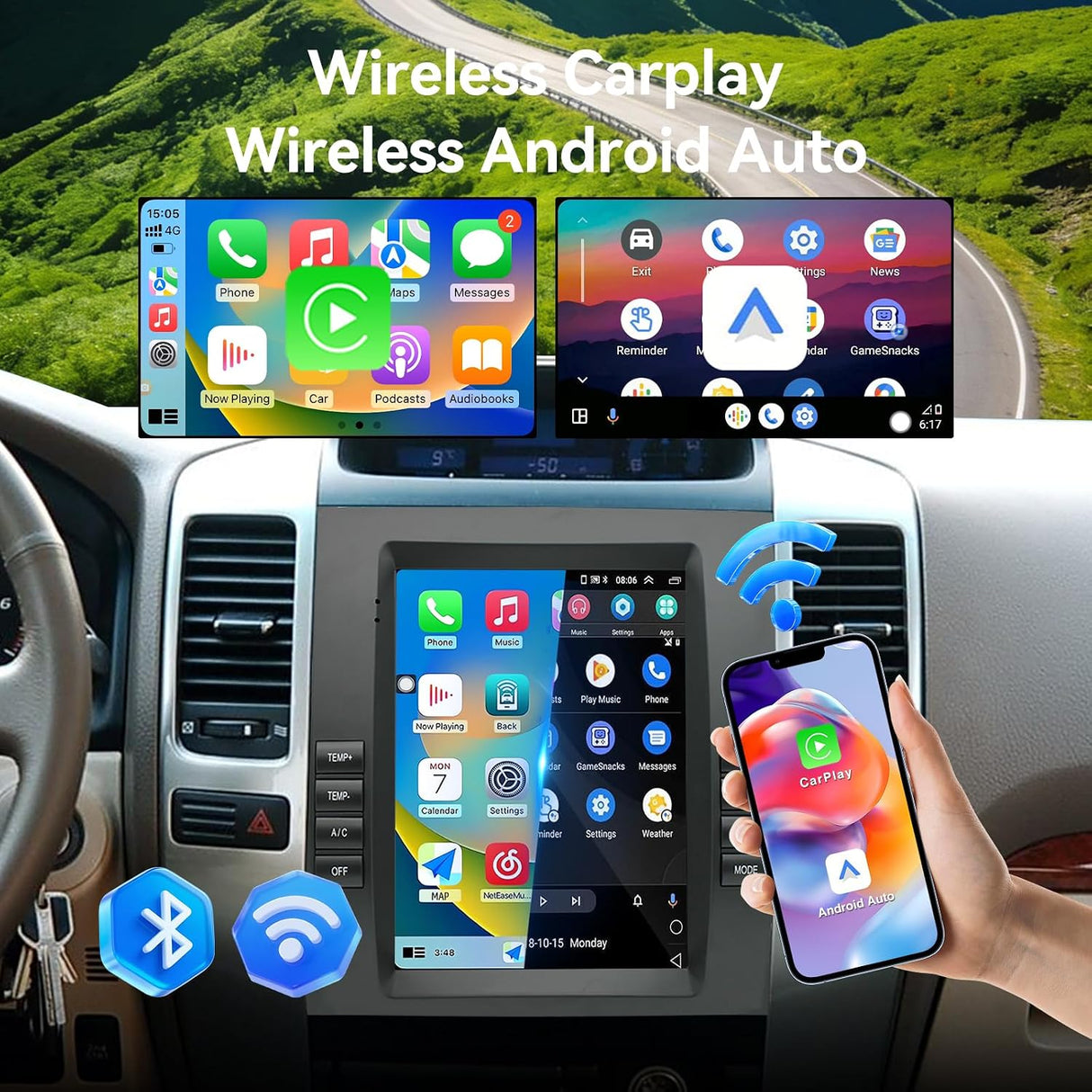 Car Stereo for Lexus GX470 2002-2005 Toyota Prado 2002-2009 Wireless CarPlay Android Auto Android 14 Auto AHD Backup Camera Upgrade 9.7" Touch screen GPS WIFI SWC FM Bluetooth 2+64G