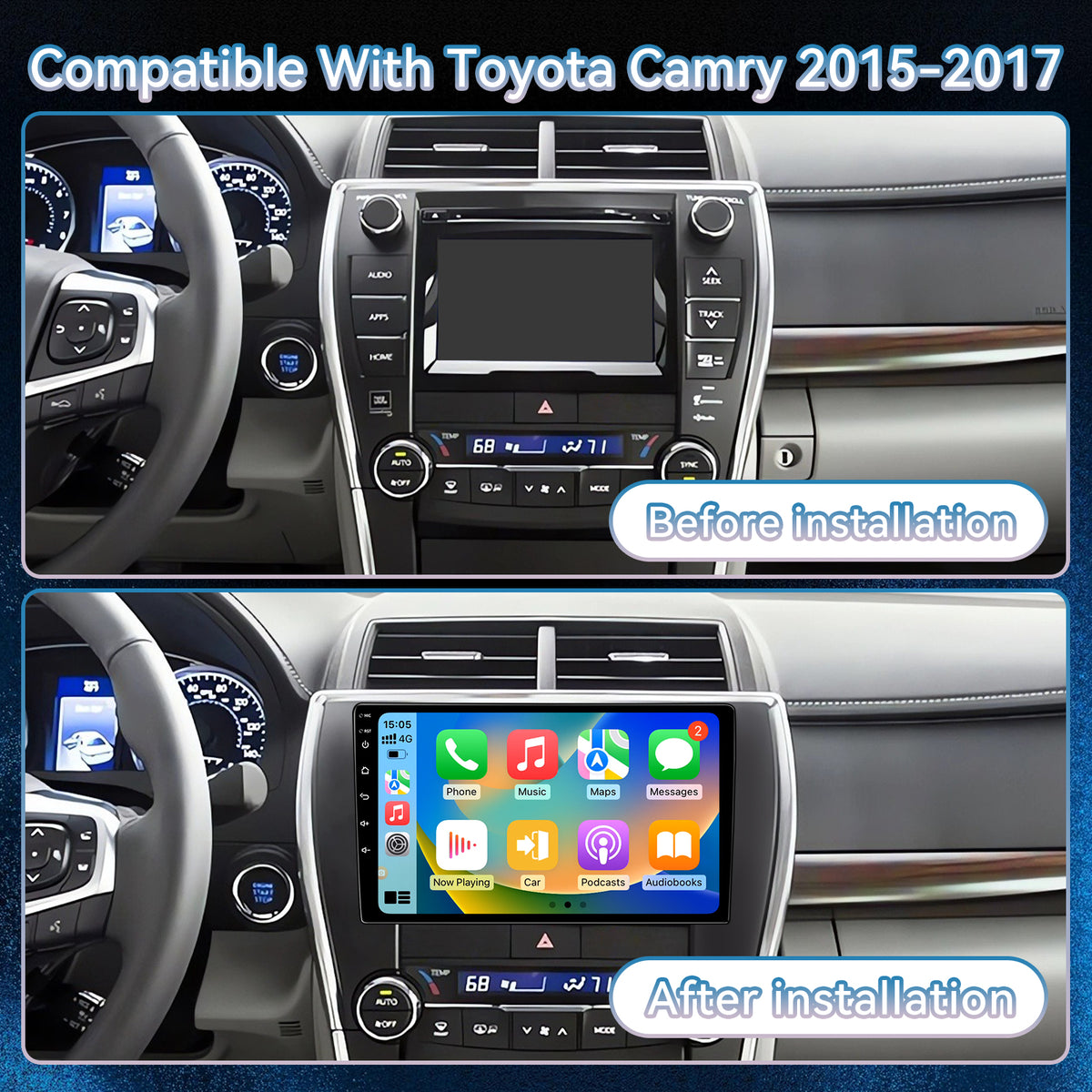 Car Stereo Radio for Toyota Camry 2015 2016 2017 CarPlay Android Auto Touchscreen WiFi/GPS/FM/SWC/Bluetooth/1080P Backup Camera