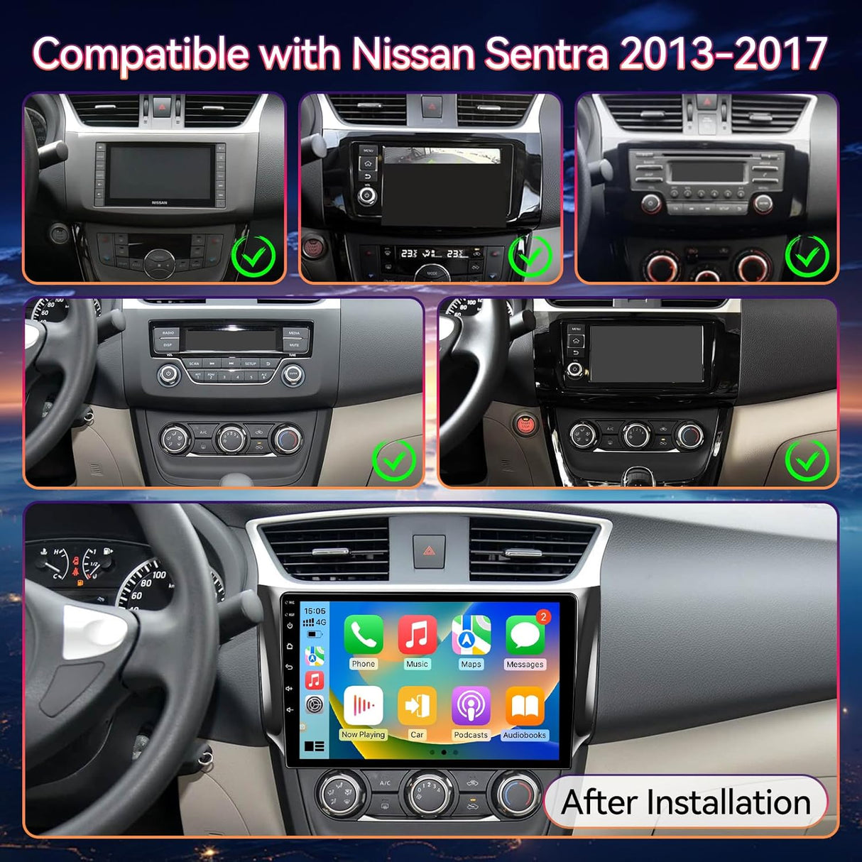 10.1 inch Touchscreen Car Stereo for Nissan Sentra 2013-2017 Supports Wireless CarPlay/Android Auto | GPS, Bluetooth, WiFi | FM/RDS Radio, DSP, SWC & Backup Camera