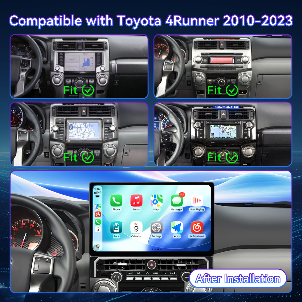 15.6 Inch Car Radio Upgrade Stereo Compatible with Toyota 4Runner 2010-2023, Android 13 System 8+256GB Large Touchscreen Car Head Unit with Wireless CarPlay & Android Auto/SWC/GPS Navigation