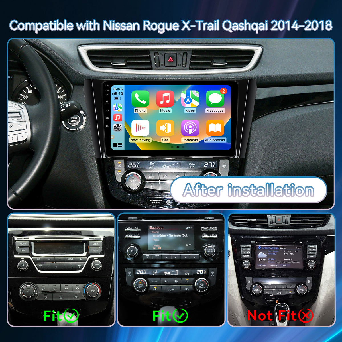Android 13 Car Radio Stereo for Nissan Rogue X-Trail 2014-2018(Auto AC) with 10.1" Touchscreen Radio Built-in Wireless Carplay/Android Auto/GPS/Bluetooth/FM/AUX-in/SWC/Camera