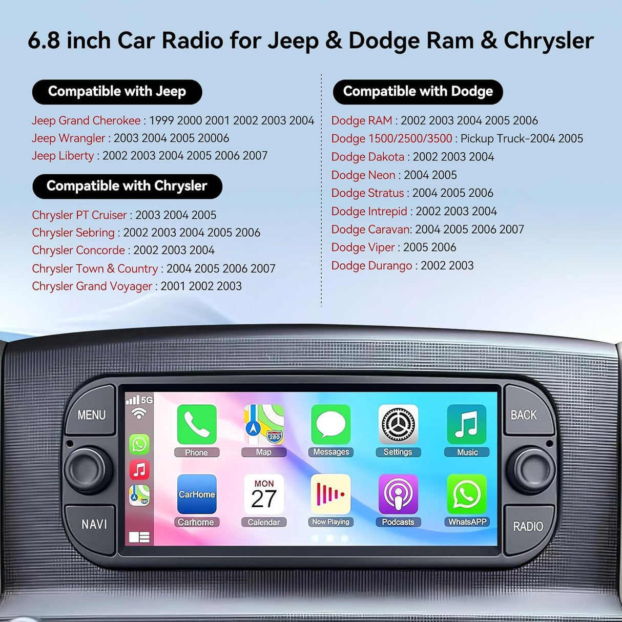 Android 13 Car Radio Stereo for Dodge RAM 2002-2006/Jeep Wrangler 2003-2006/Caravan 2004-2007 with Wireless CarPlay/Android Auto