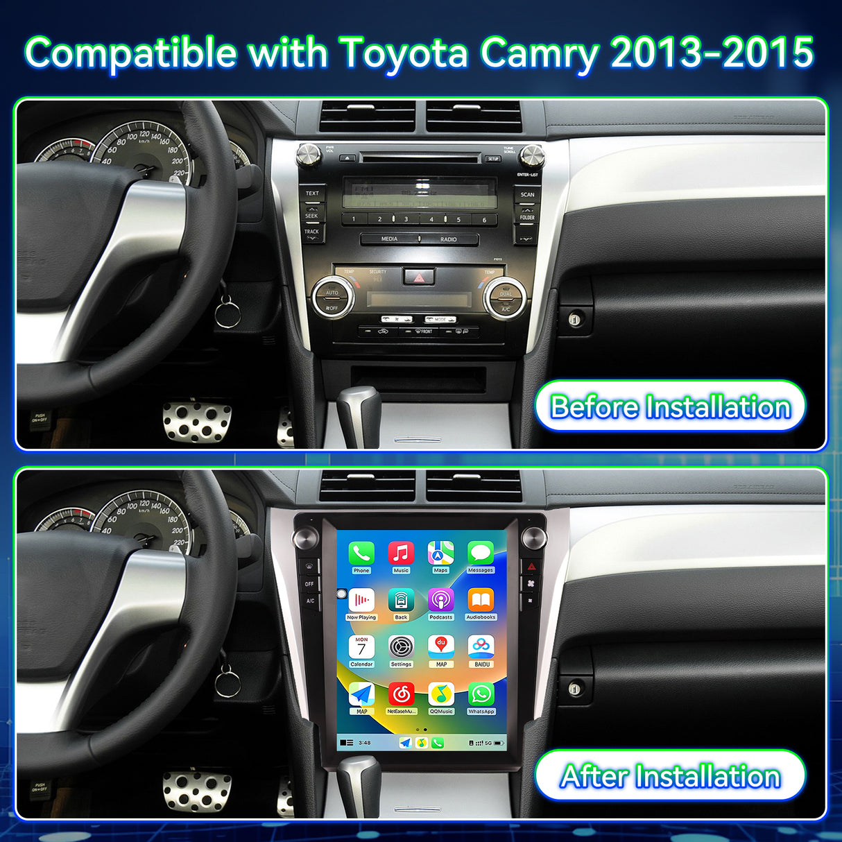 Android 12 Car Radio for Toyota Camry 2012 2013 2014 2015 Stereo with Apple CarPlay Android Auto, 12.1" Touch Screen for Camry Head Unit Replacement WiFi GPS Navigation FM Rear Camera