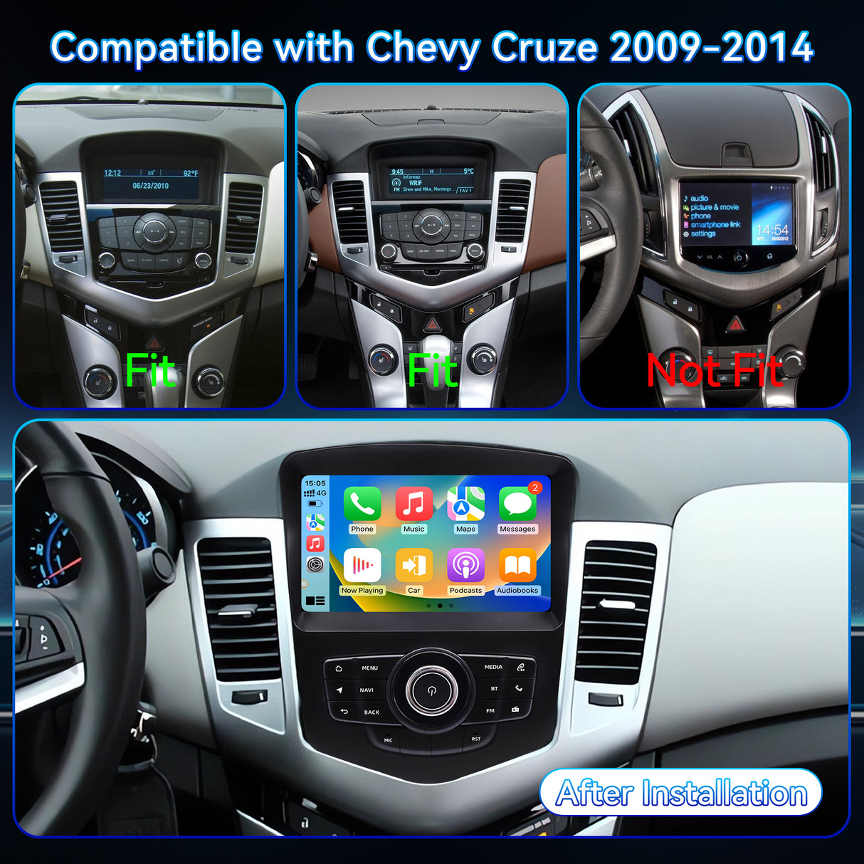 Android 14 Car Radio Stereo Compatible with Chevrolet Cruze 2009-2015, 8" OEM Style Touch Screen Wireless CarPlay & Android Auto GPS Navigation FM Radio Upgrade Bluetooth HD Backup Camera 2GB+64GB