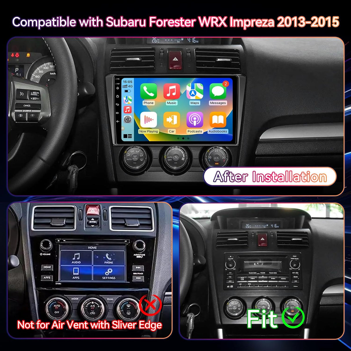 Android 13 Car Stereo for Subaru Forester/Impreza/WRX/Crosstrek 2013-2015 Supports Wireless CarPlay&Android Auto, GPS, BT 5.0, SWC, DSP, AHD Backup Camera