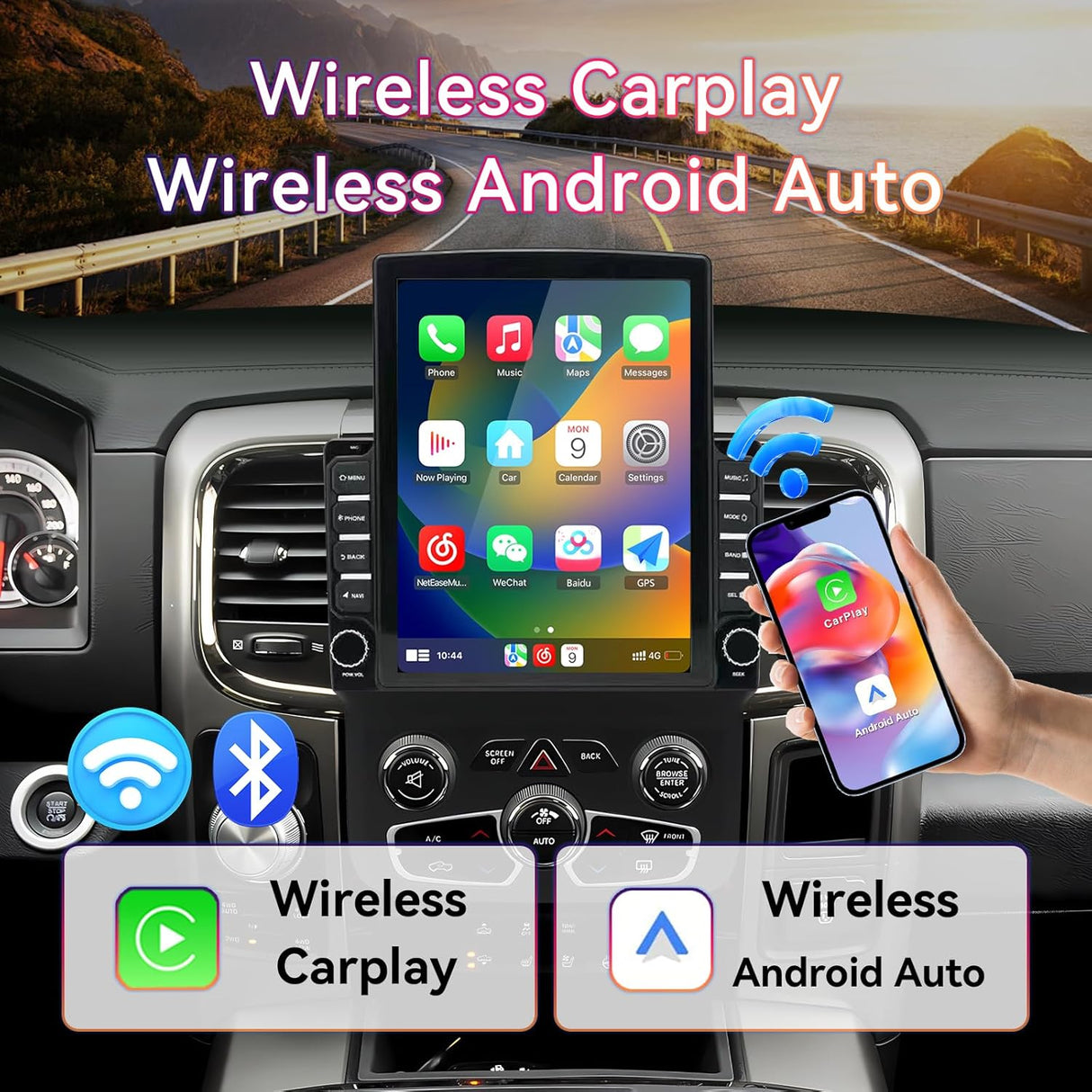 9.7 inch Android 13 Car Stereo for Dodge RAM 1500/2500/3500 (2013-2018) Supports Wireless/Wired CarPlay & Android Auto GPS/WiFi/DSP/Backup Cam | for Manual & Auto AC