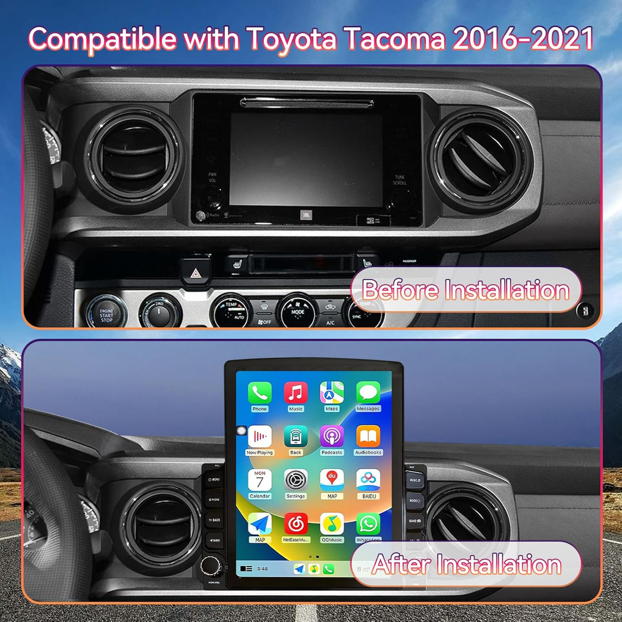 Android 13 Car Stereo for 3rd Gen Toyota Tacoma 2018-2021 Support Wireless CarPlay&Android Auto, GPS, FM, WiFi, Bluetooth, Reverse Camera, SWC