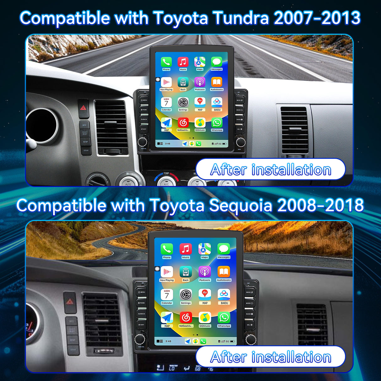 9.7" Android 14 Car Radio Stereo Compatible with Toyota Tundra 2007-2013 Sequoia 2008-2018 Touch Screen with Wireless CarPlay & Android Auto FM Radio Upgrade Bluetooth GPS Navigation Backup Camera