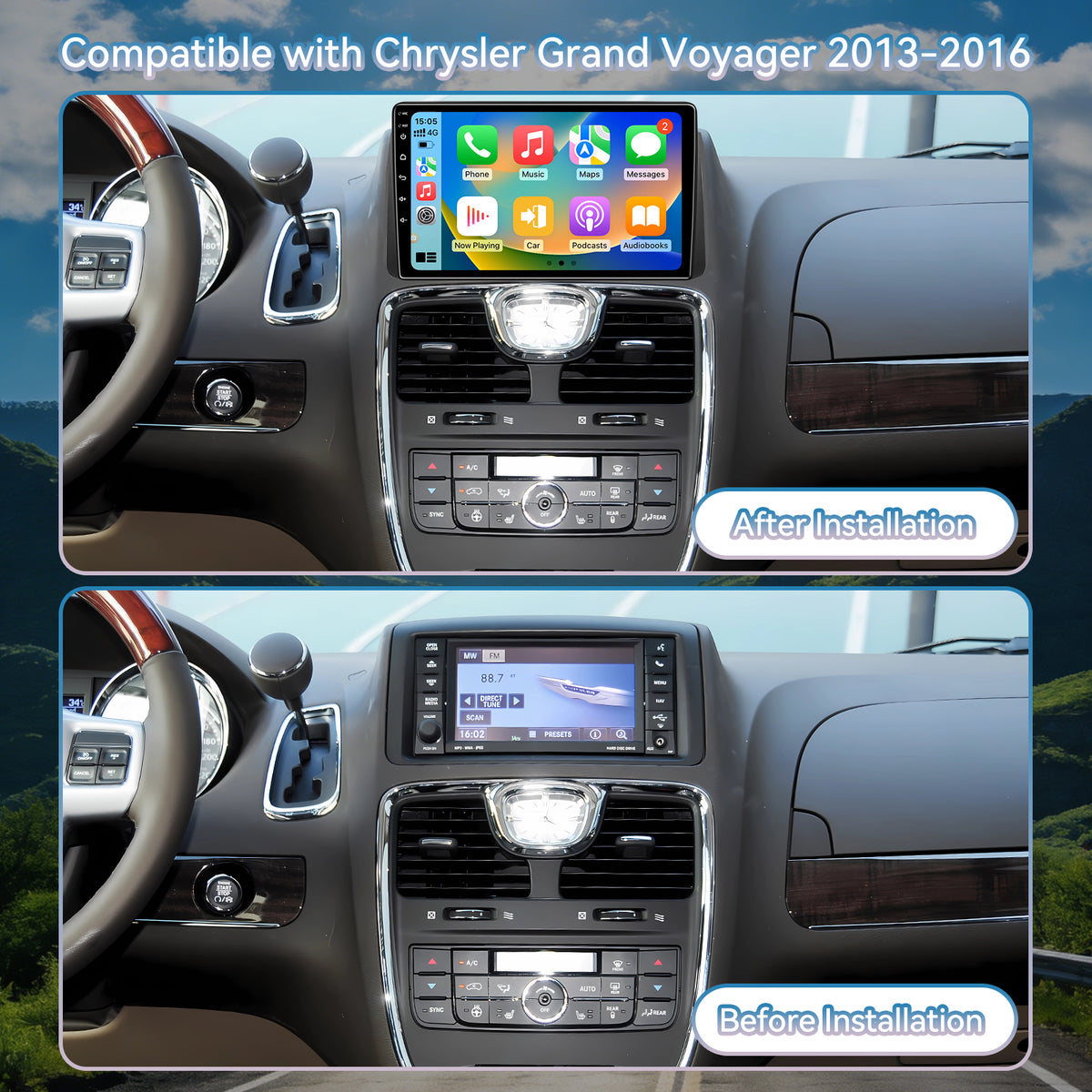 Car Radio for Chrysler Grand Voyager 2013-2016, with Wireless CarPlay Android Auto Mirror Link, Bluetooth