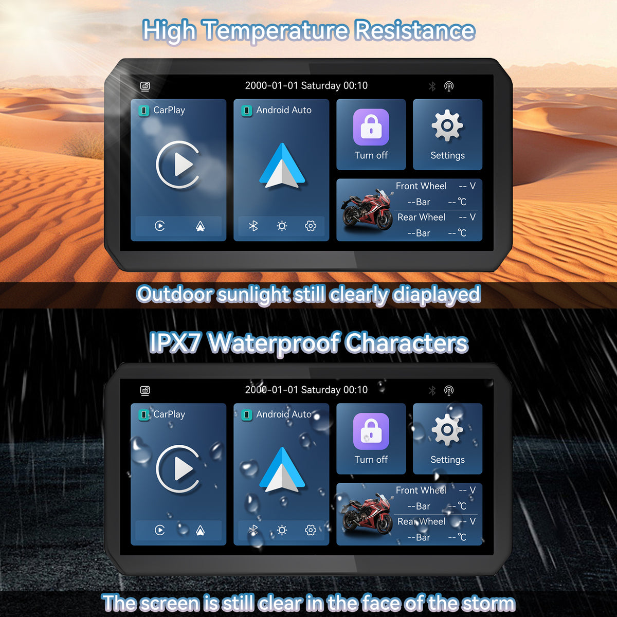 Motorcycle CarPlay/Android Auto Screen Supports TPMS BSD Check tyre pressure