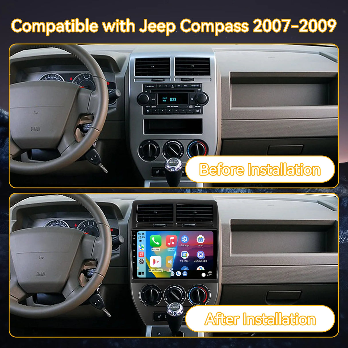Car Radio for Jeep Compass 2007 2008 2009 Wireless Carplay Android Auto, 10.1" Touch Screen Car Stereo GPS Navigation WiFi Bluetooth SWC