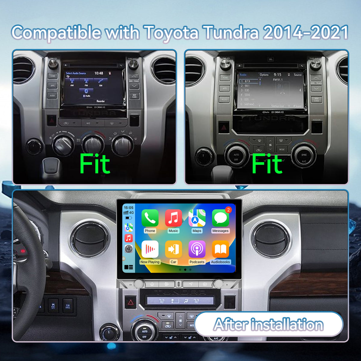Car Radio Upgrade for Toyota Tundra 2014-2021, 11.5 inch IPS Touchscreen Stereo with Wireless CarPlay Android Auto BT FM AM DSP GPS SWC Plug&Play Cable Connector Backup Camera