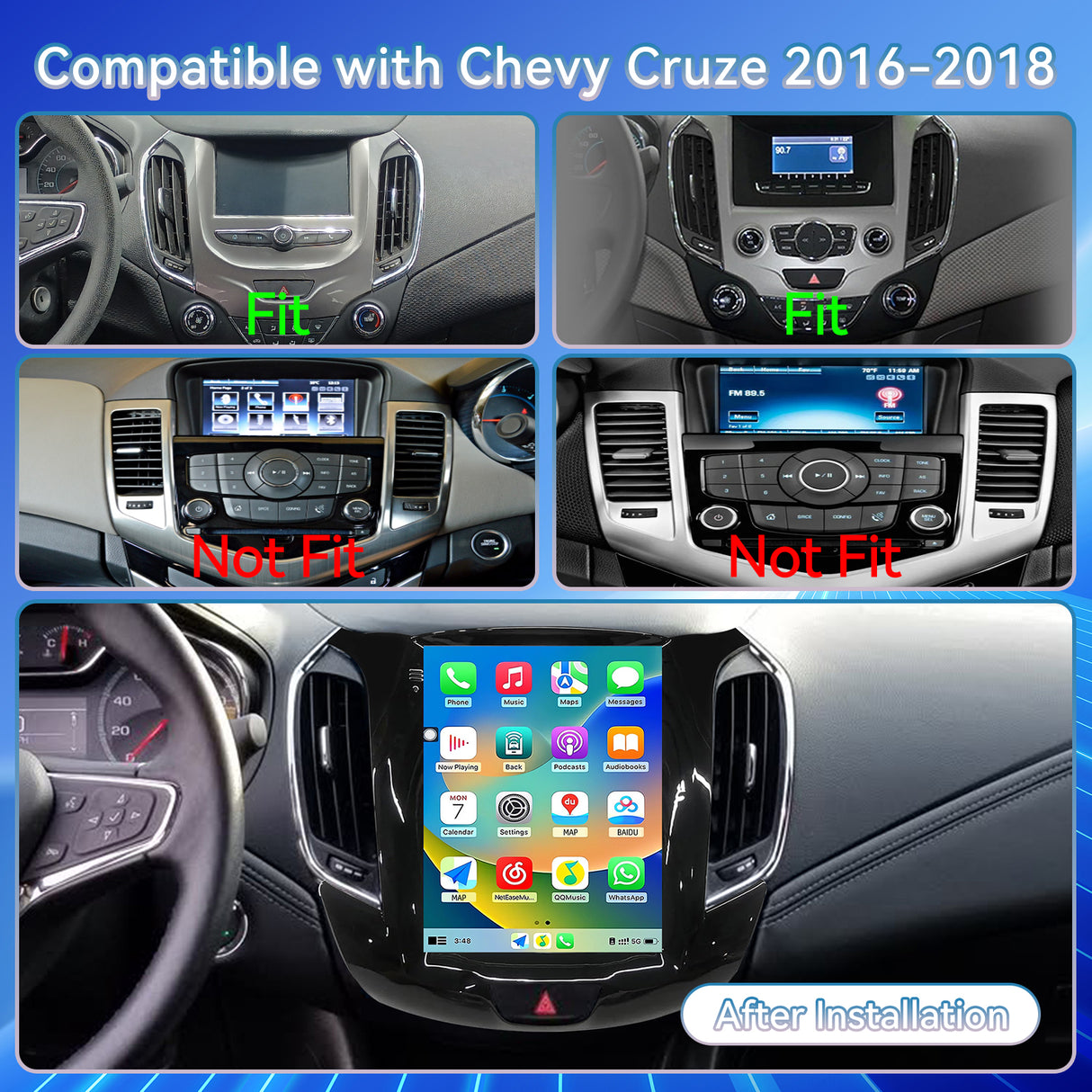 2GB+64GB Car Stereo Radio Compatible with Chevrolet Chevy Cruze 2016-2018 with Wireless Carplay Andriod Auto, Android 13 Touchscreen Support Bluetooth, FM/GPS/Mirror Link/SWC/Backup Camera(9.7 Inch)