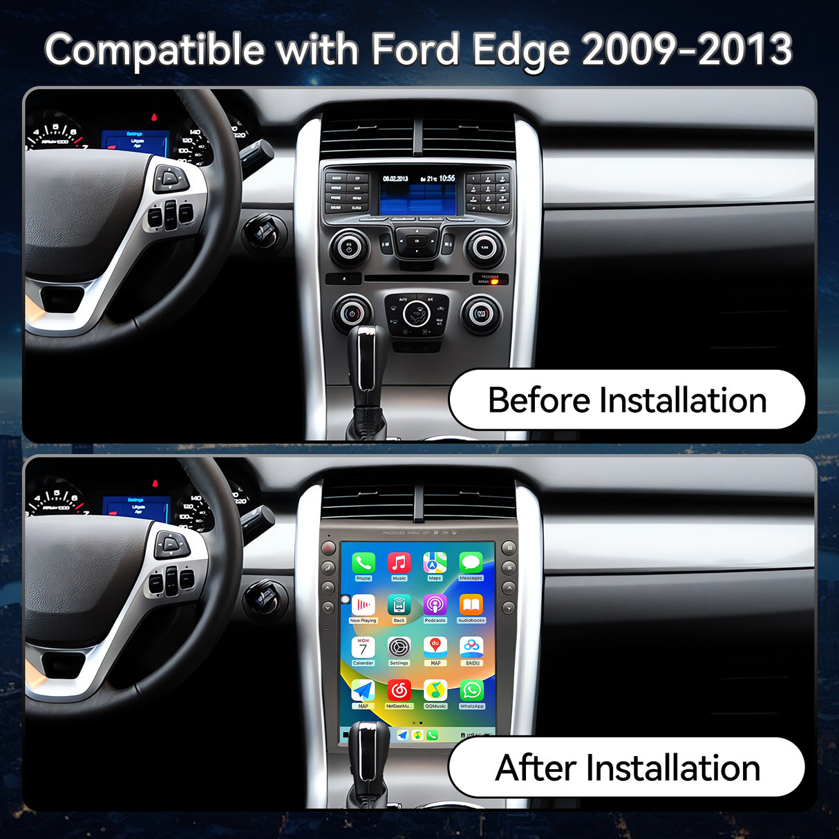 QLED 8-Core Radio for Ford Edge 2009 2010 2011 2012 2013 Upgrade,Touch Screen Stereo,Support Carplay and Android Auto,Free Back Camera
