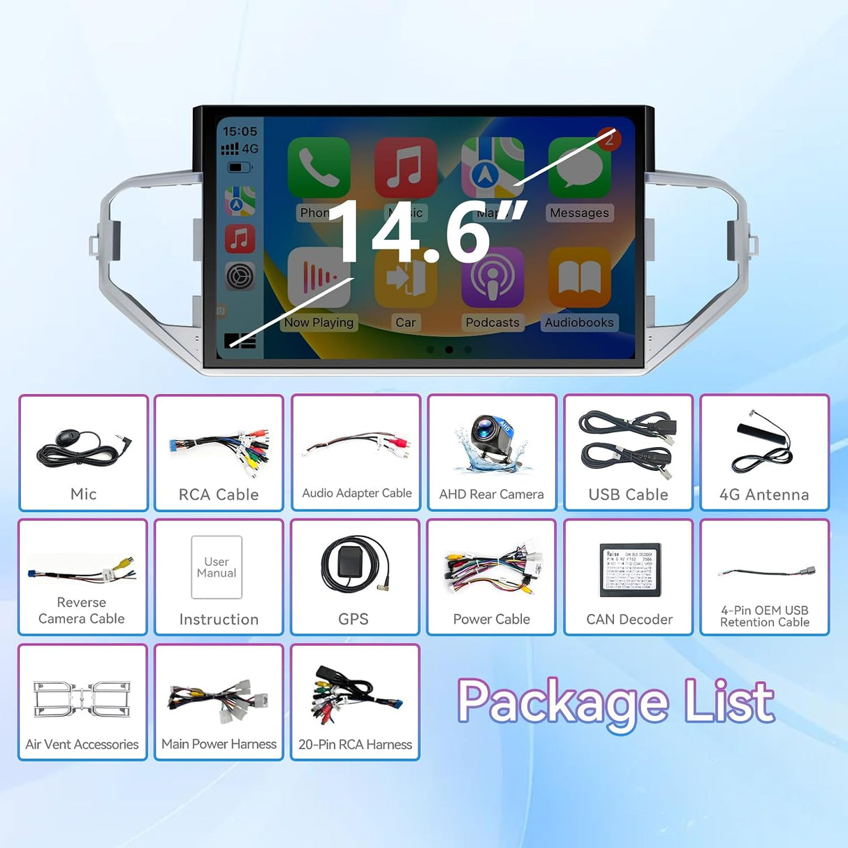 14.6''2K IPS Touch Screen Car Stereo Radio Compatible with Toyota Tundra 2022-2024.4+64GB,Wireless Carplay&Android Auto/AM/FM/4G, GPS Navigation Multimedia Player Head Unit