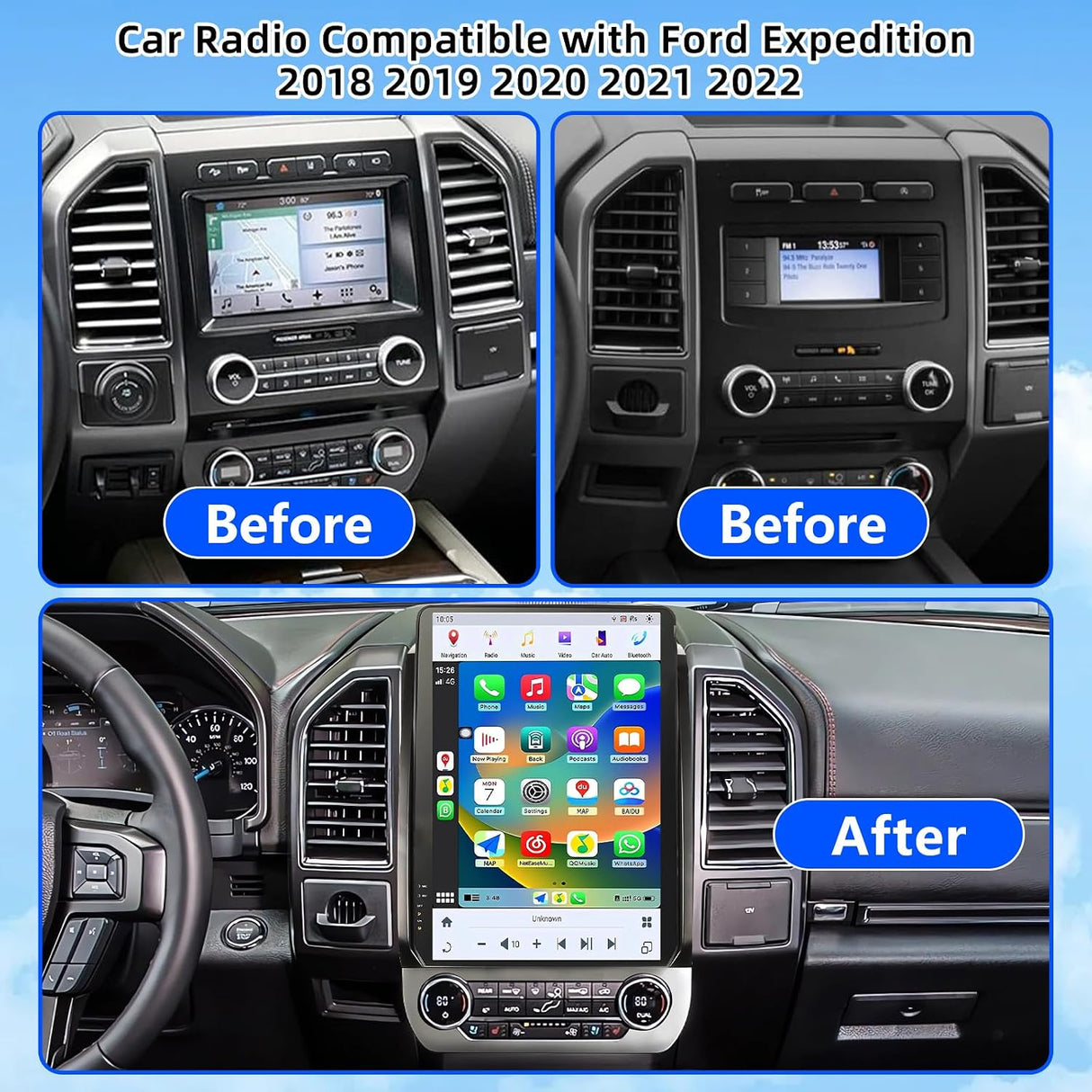 14.4" Android 13 Car Radio Stereo Compatible with Ford Expedition 2018 2019 2020 2021 2022 2023 Upgrade, CarPlay & Android Auto/ 4G LTE/WiFi/GPS/ 8+128GB Head Unit Replacement, Retain OEM Sync3 & AC