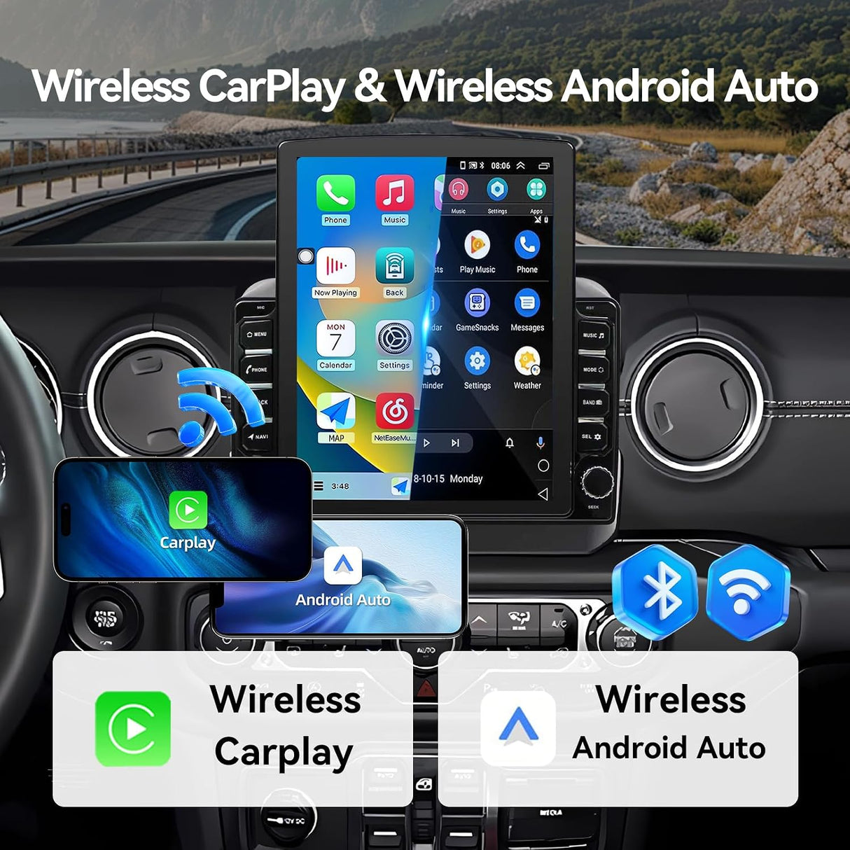 Android 14 Car Stereo Radio Compatible with Jeep Wrangler JL 2018-2021 Gladiator JT 2020 2021 Upgrade,Wireless CarPlay & Android Auto AHD Backup Camera 9.7 Touch Screen GPS SWC Bluetooth 2+64G
