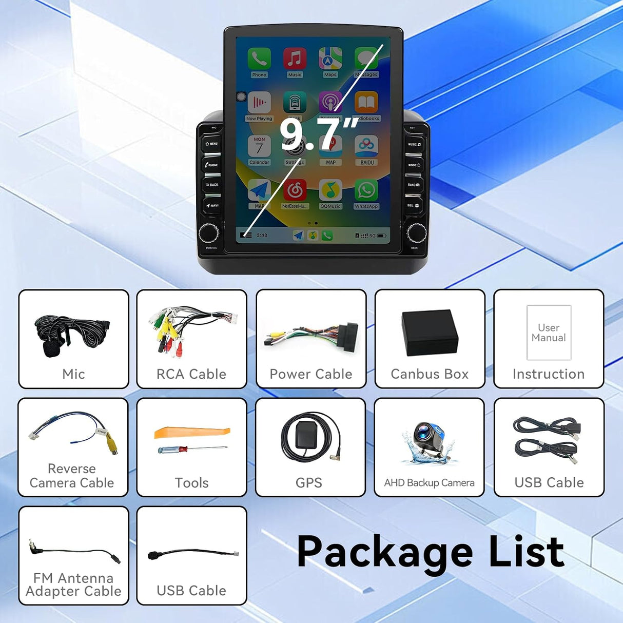 Android 14 Car Stereo Radio Compatible with Jeep Wrangler JL 2018-2021 Gladiator JT 2020 2021 Upgrade,Wireless CarPlay & Android Auto AHD Backup Camera 9.7 Touch Screen GPS SWC Bluetooth 2+64G