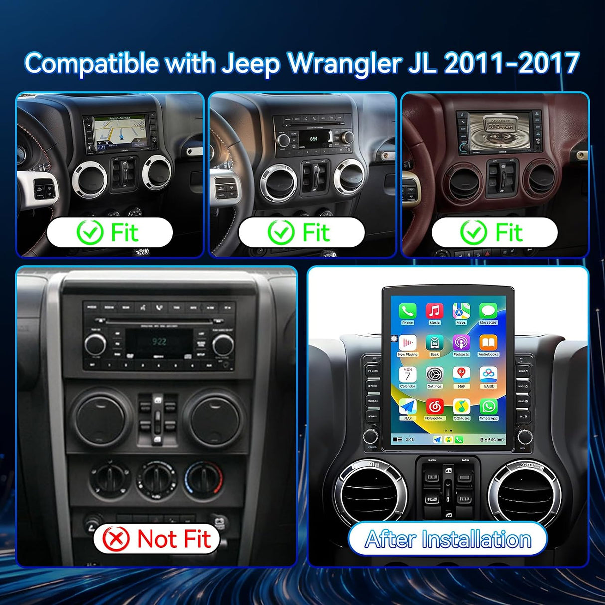 Android 14 Car Radio Stereo Compatible with Jeep Wrangler JK 2011-2017, 9.7" Touch Stereo with Wireless CarPlay Android Auto GPS WiFi Bluetooth Backup Camera 2+64G