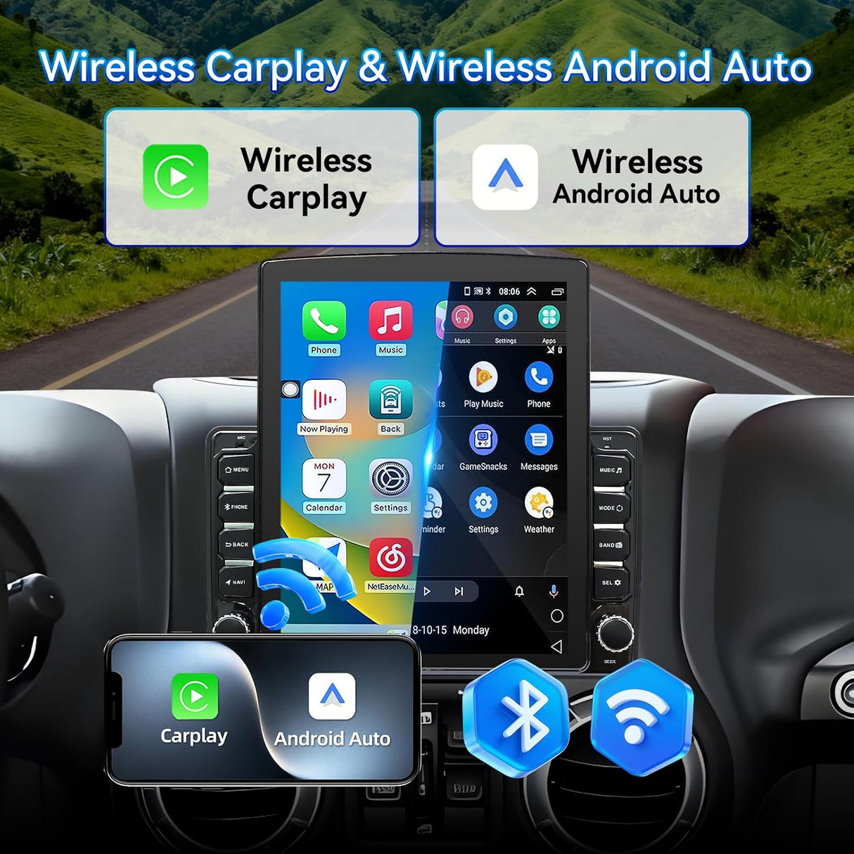 Android 14 Car Radio Stereo Compatible with Jeep Wrangler JK 2011-2017, 9.7" Touch Stereo with Wireless CarPlay Android Auto GPS WiFi Bluetooth Backup Camera 2+64G