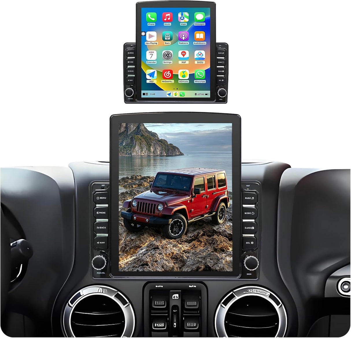 Android 14 Car Radio Stereo Compatible with Jeep Wrangler JK 2011-2017, 9.7" Touch Stereo with Wireless CarPlay Android Auto GPS WiFi Bluetooth Backup Camera 2+64G