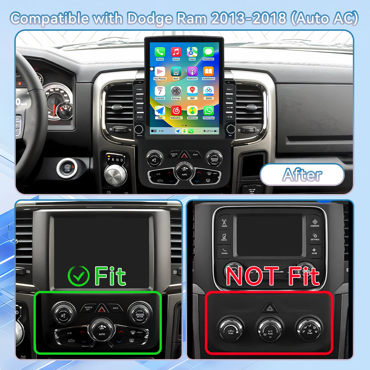 9.7 inch Car Stereo for Dodge RAM 1500/2500/3500 (2013-2018)auto-ac,Supports the vehicle’s original camera