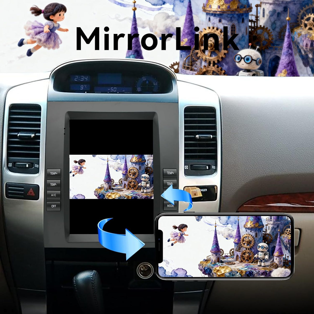 Car Stereo for Lexus GX470 2002-2005 Toyota Prado 2002-2009 Wireless CarPlay Android Auto Android 14 Auto AHD Backup Camera Upgrade 9.7" Touch screen GPS WIFI SWC FM Bluetooth 2+64G