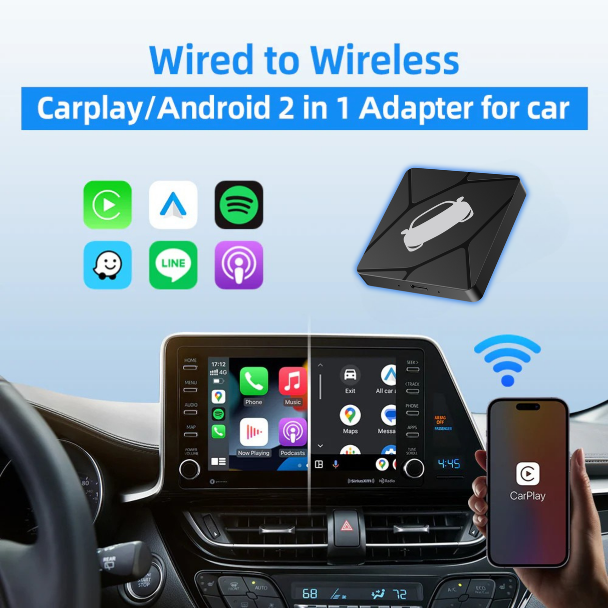 Wireless CarPlay/Android Auto Adapter for Vehicle with OEM Wired CarPlay/Android Auto