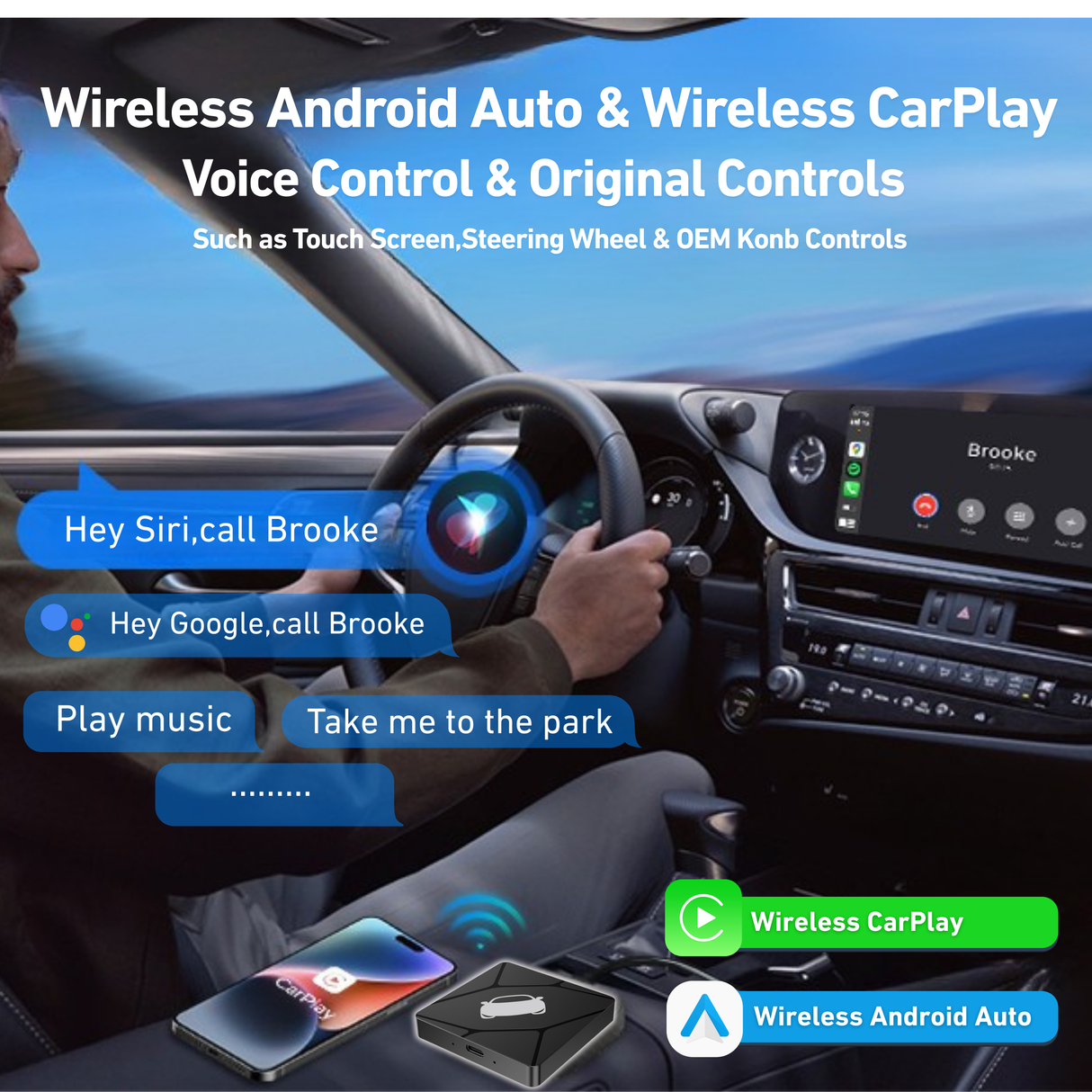 Wireless CarPlay/Android Auto Adapter for Vehicle with OEM Wired CarPlay/Android Auto