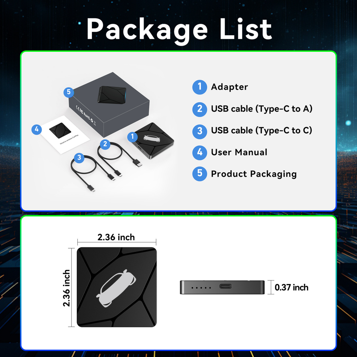 Wireless CarPlay/Android Auto Adapter for Vehicle with OEM Wired CarPlay/Android Auto