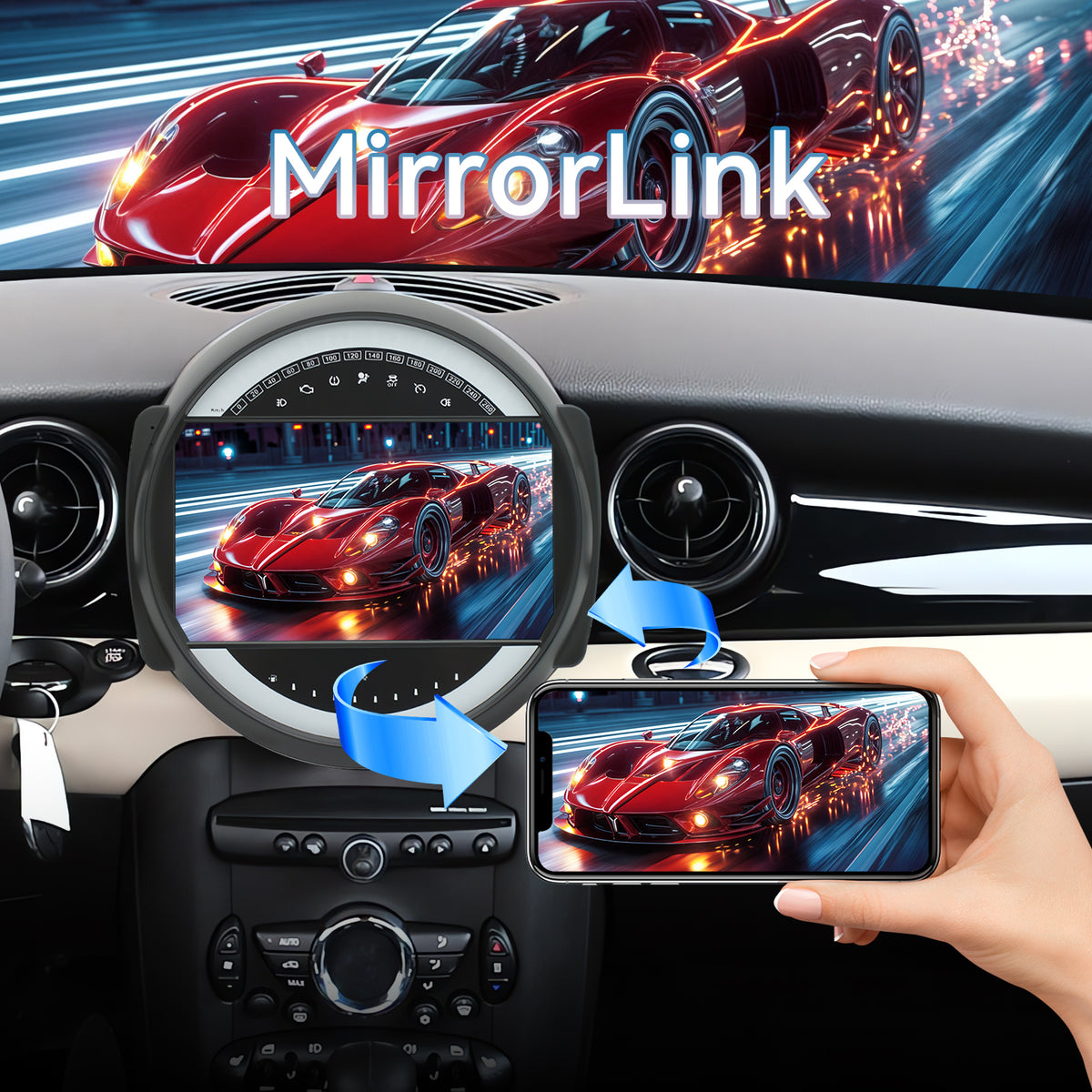 Car Radio Compatible With BMW Mini Cooper 2007-2014,4G+64G,9" Touch Screen Car Stereo with Wireless Carplay&Android Auto,FM/GPS/SWC/Mirror Link/Backup Camer