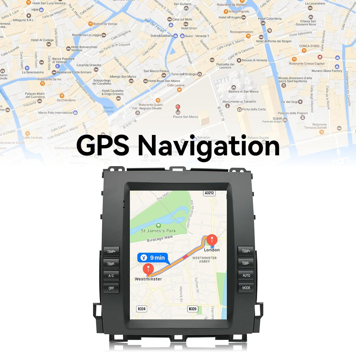 Car Stereo for Lexus GX470 2002-2005 Toyota Prado 2002-2009 Wireless CarPlay Android Auto Android 14 Auto AHD Backup Camera Upgrade 9.7" Touch screen GPS WIFI SWC FM Bluetooth 2+64G