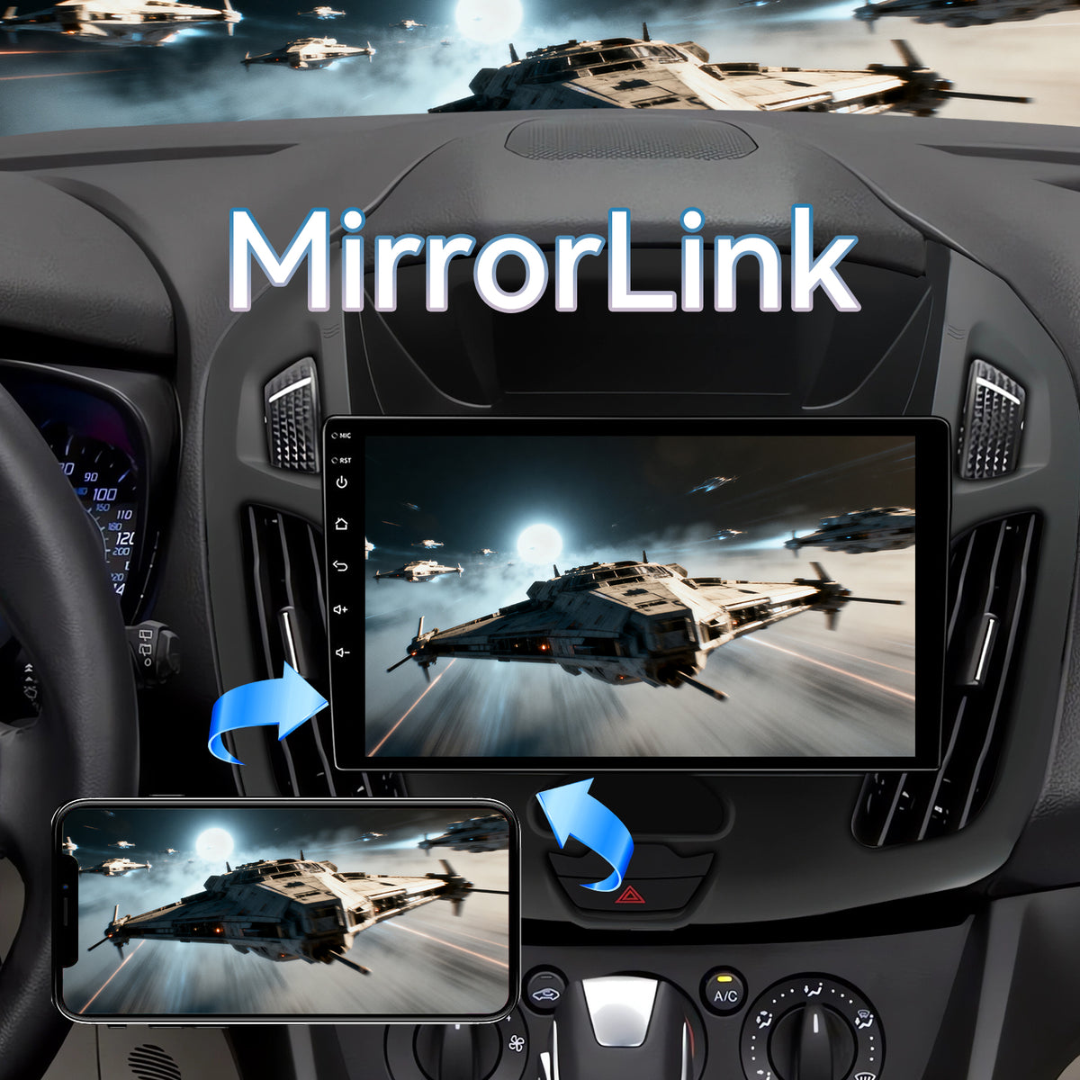Car Radio Compatible with Ford Transit Connect 2014-2018, Wireless CarPlay Android Auto, 9 Inch Car Head Unit with GPS WiFi Bluetooth SWC Backup Camera (2G+64G)