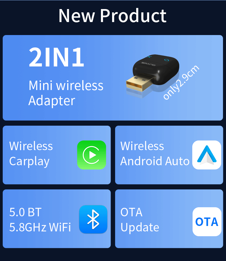 USB Type Wireless CarPlay/Android Auto Adapter for Vehicle with Factory Wired CarPlay/Android Auto