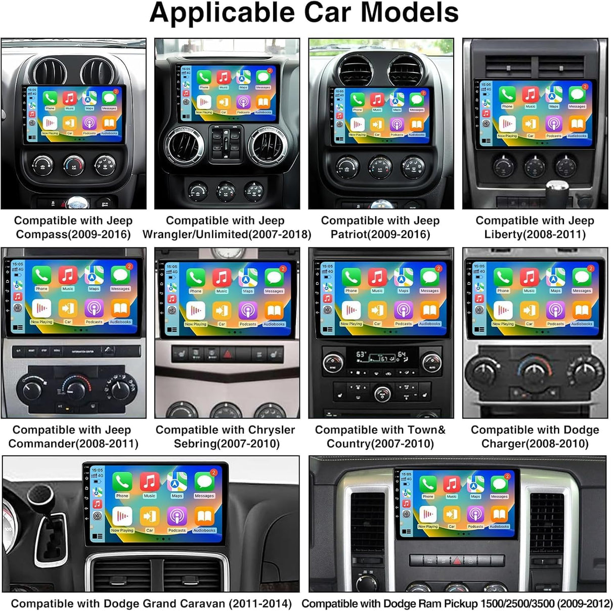 Android 13 Car Stereo for Jeep Wrangler (2007-2018), JK, Compass, Grand Cherokee Supports Wireless CarPlay/Android Auto