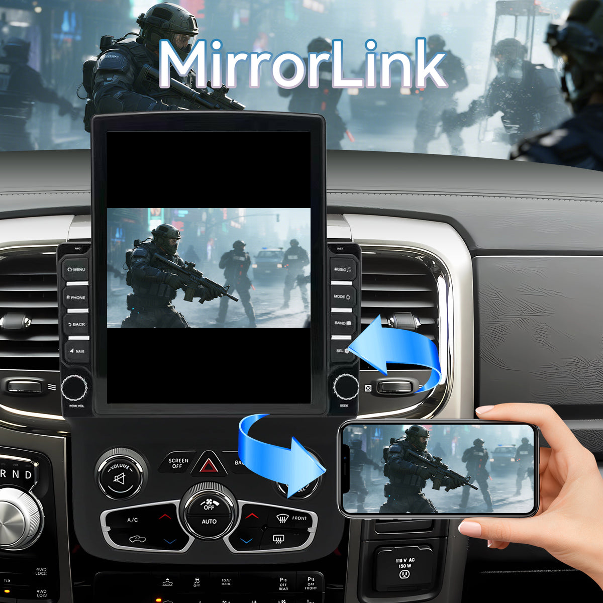 9.7 inch Car Stereo for Dodge RAM 1500/2500/3500 (2013-2018)auto-ac,Supports the vehicle’s original camera