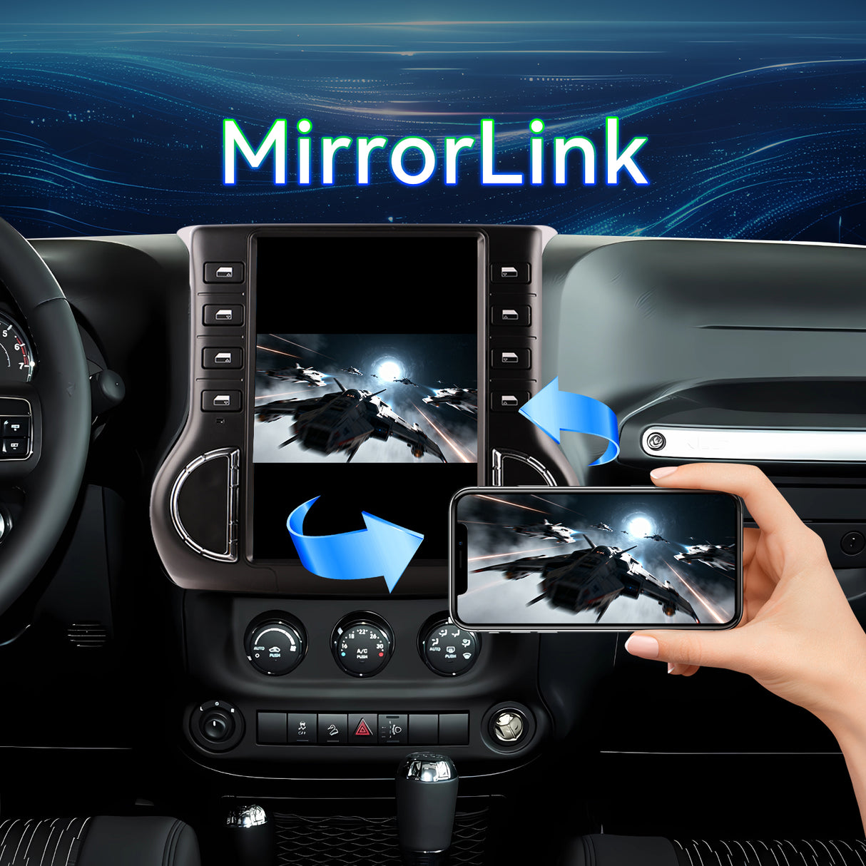 Jeep Wrangler 2011-2014 Wireless Carplay & Android Auto Tesla-style Screen 12.1 Inch