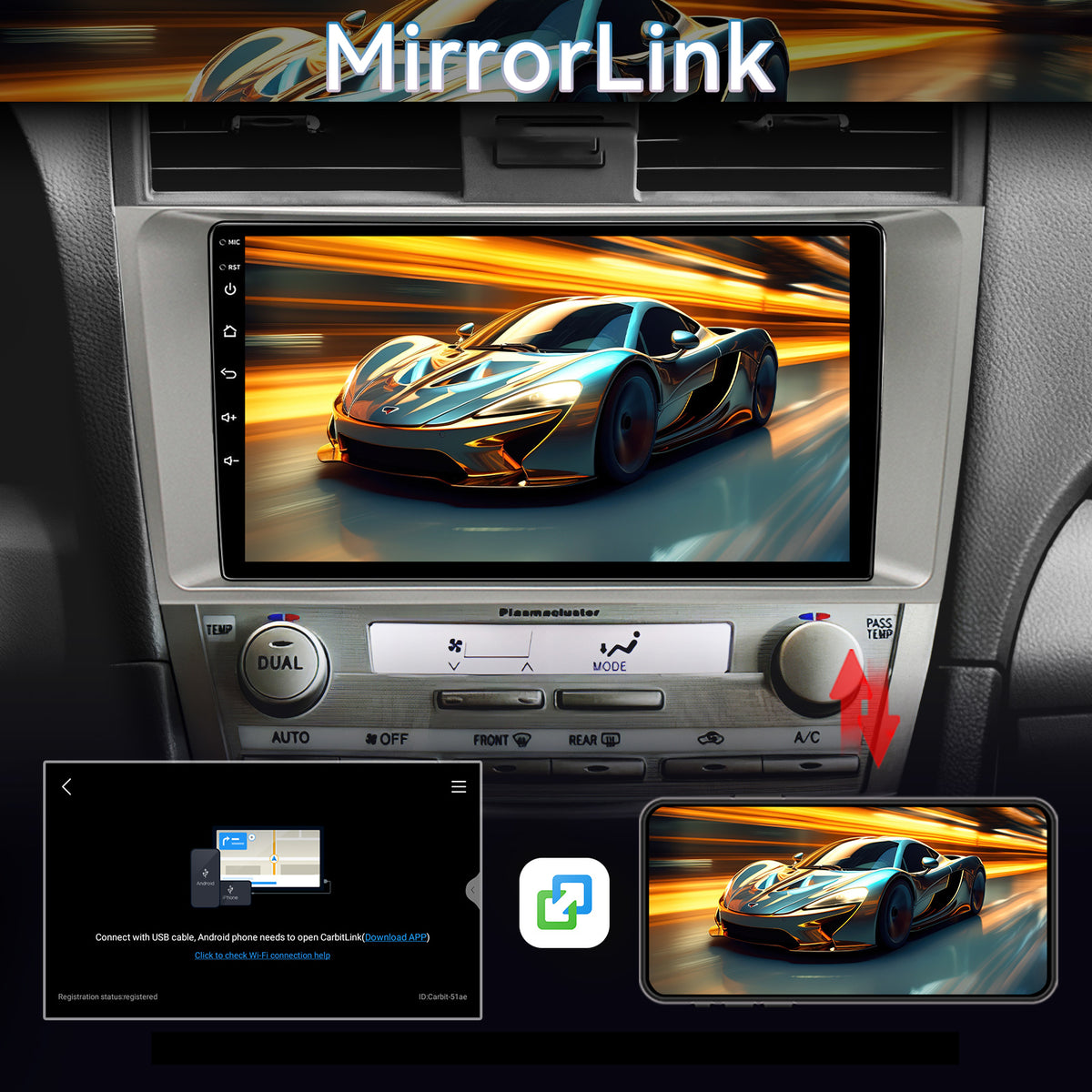 Car Radio Stereo for Toyota Camry (06-11) CarPlay & Android Auto Fast Boot,Mirroring, Anti-Glare QLED.FM/AM Tuner, Plug & Play Dash Kit Included.