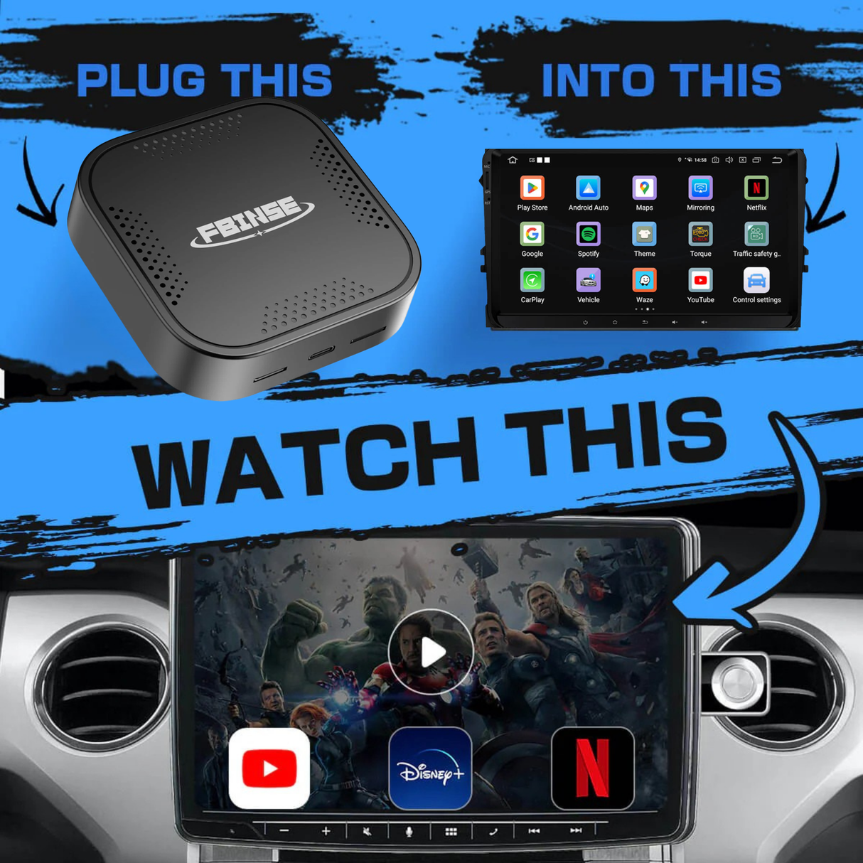 FBINSE B1 Android 13 CarPlay AI Box For Car with Wired CarPlay/Android Auto
