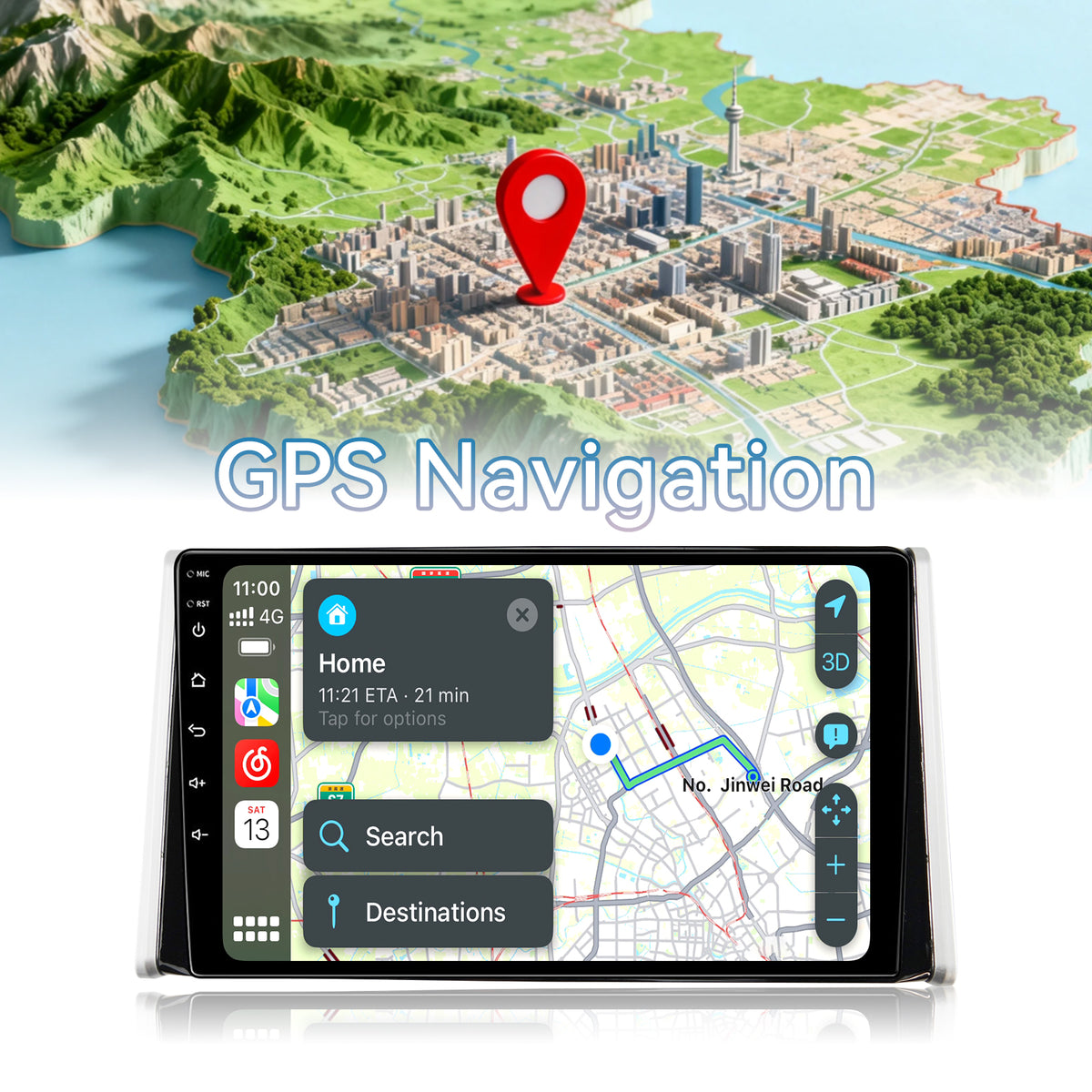 Car Radio for Toyota RAV4 2019-2022 with Wireless CarPlay CarPlay Android Auto GPS Navigation 10.1-inch Touch Screen Bluetooth WiFi Back Camera