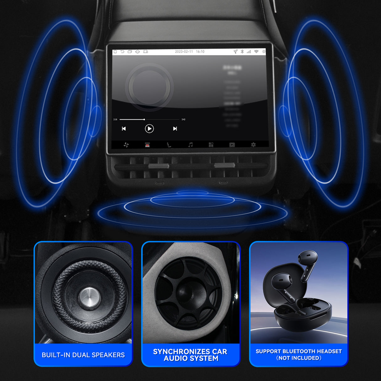 8.66 Inch Tesla Rear Display Screen for Model 3(2017-2023)&Model Y (2019-2024) Supports Youtube/Netflix/CarPlay