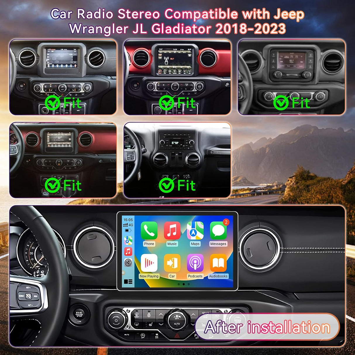 11.5" Android 13 Car Radio Stereo Compatible with Jeep Wrangler JL Gladiator 2018-2023, HD Touchscreen Upgrade, 4GB+64GB, Wireless CarPlay&Android Auto, Support Factory Backup Camera