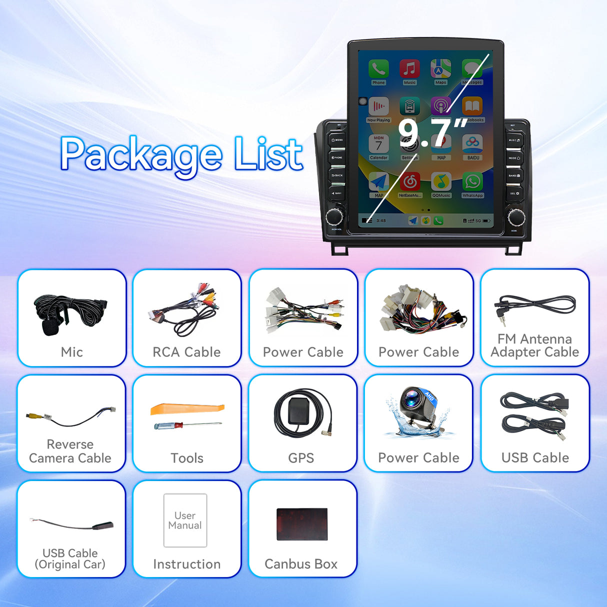 9.7" Android 14 Car Radio Stereo Compatible with Toyota Tundra 2007-2013 Sequoia 2008-2018 Touch Screen with Wireless CarPlay & Android Auto FM Radio Upgrade Bluetooth GPS Navigation Backup Camera